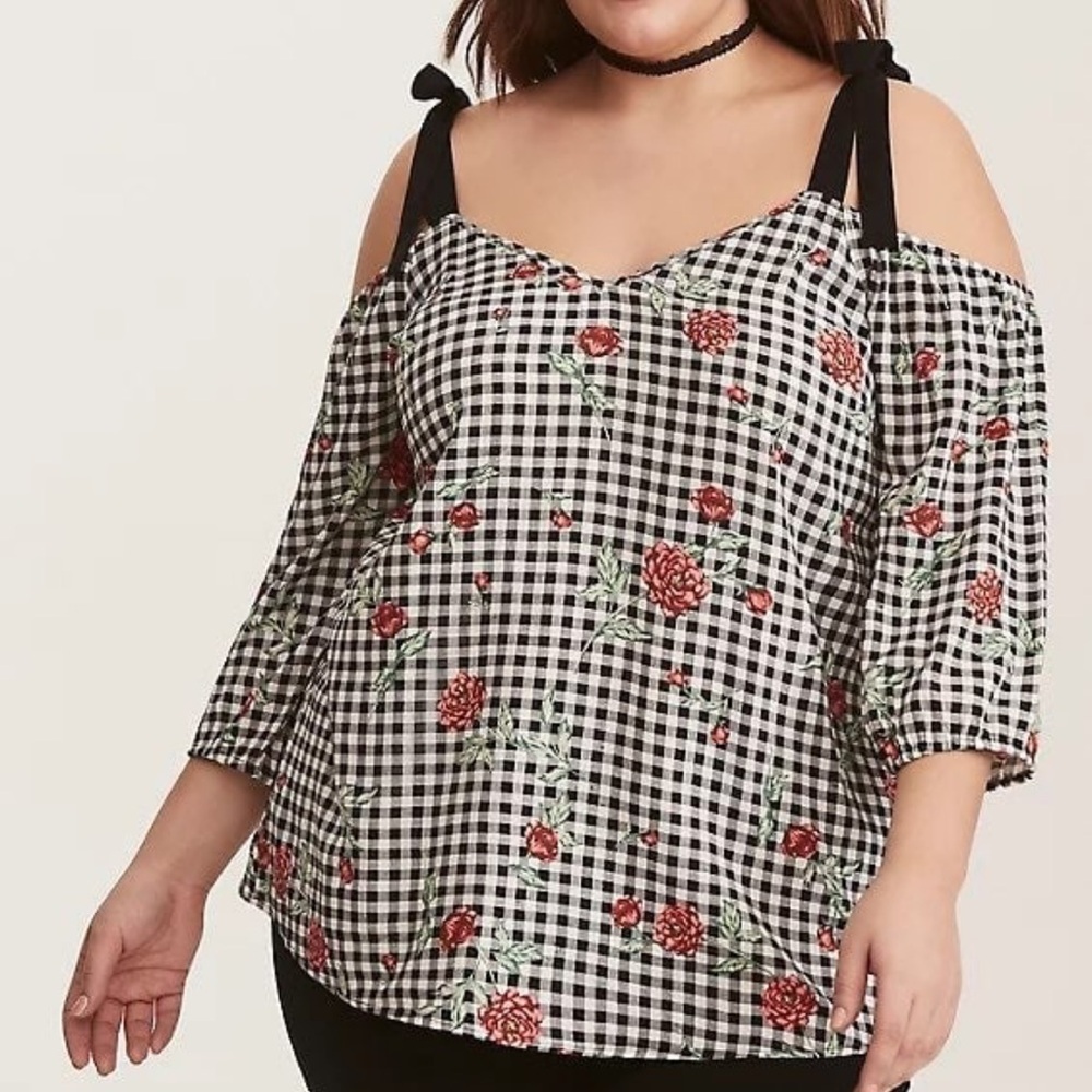 Torrid Gingham Cold Shoulder Blouse